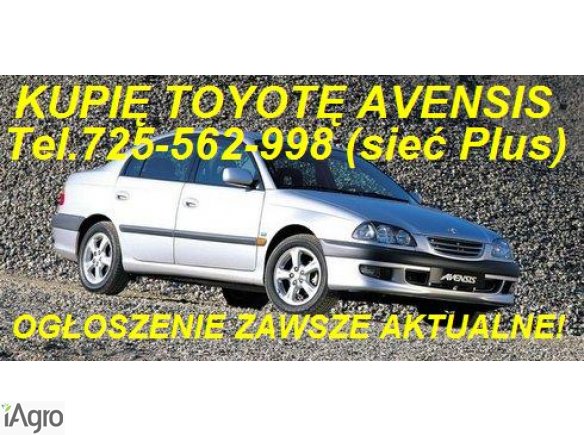 Kupię Toyotę Corolle E8 E9 E10 E11 E12 E13 E15 kupie Toyotę Avensis tel.725 562 998 (sieć Plus) kupię Toyotę Avensis Carine Yaris Starlet Picnic i inne mogą być uszkodzone do remontu lub poprawek blacharsko-lakierniczych. kupie mercedesa 190 W201 124 W124